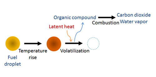 Spray combustion model of a fuel droplet