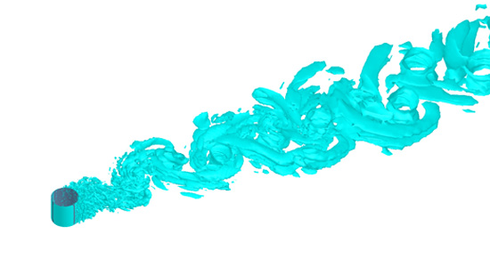 Calculation result of a flow around a cylinder (LES)